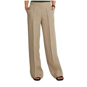 THEORY Linen Wool Blend Trouser Pants Straight Legs Solid Brown Women's Size 4